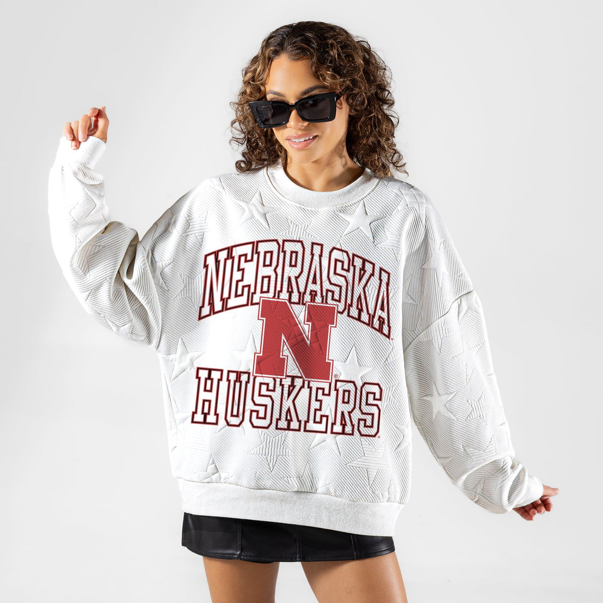 NEBRASKA CORNHUSKERS BIG PLAY ENERGY EMBOSSED STAR CREWNECK
