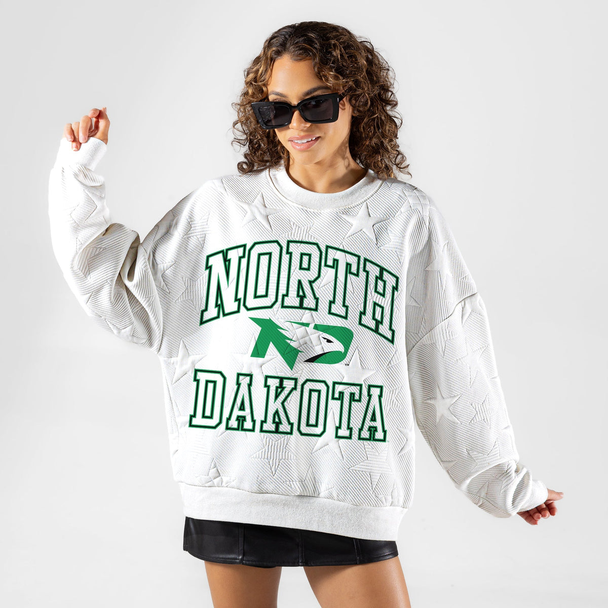 NORTH DAKOTA FIGHTING HAWKS BIG PLAY ENERGY EMBOSSED STAR CREWNECK