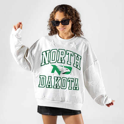 NORTH DAKOTA FIGHTING HAWKS BIG PLAY ENERGY EMBOSSED STAR CREWNECK