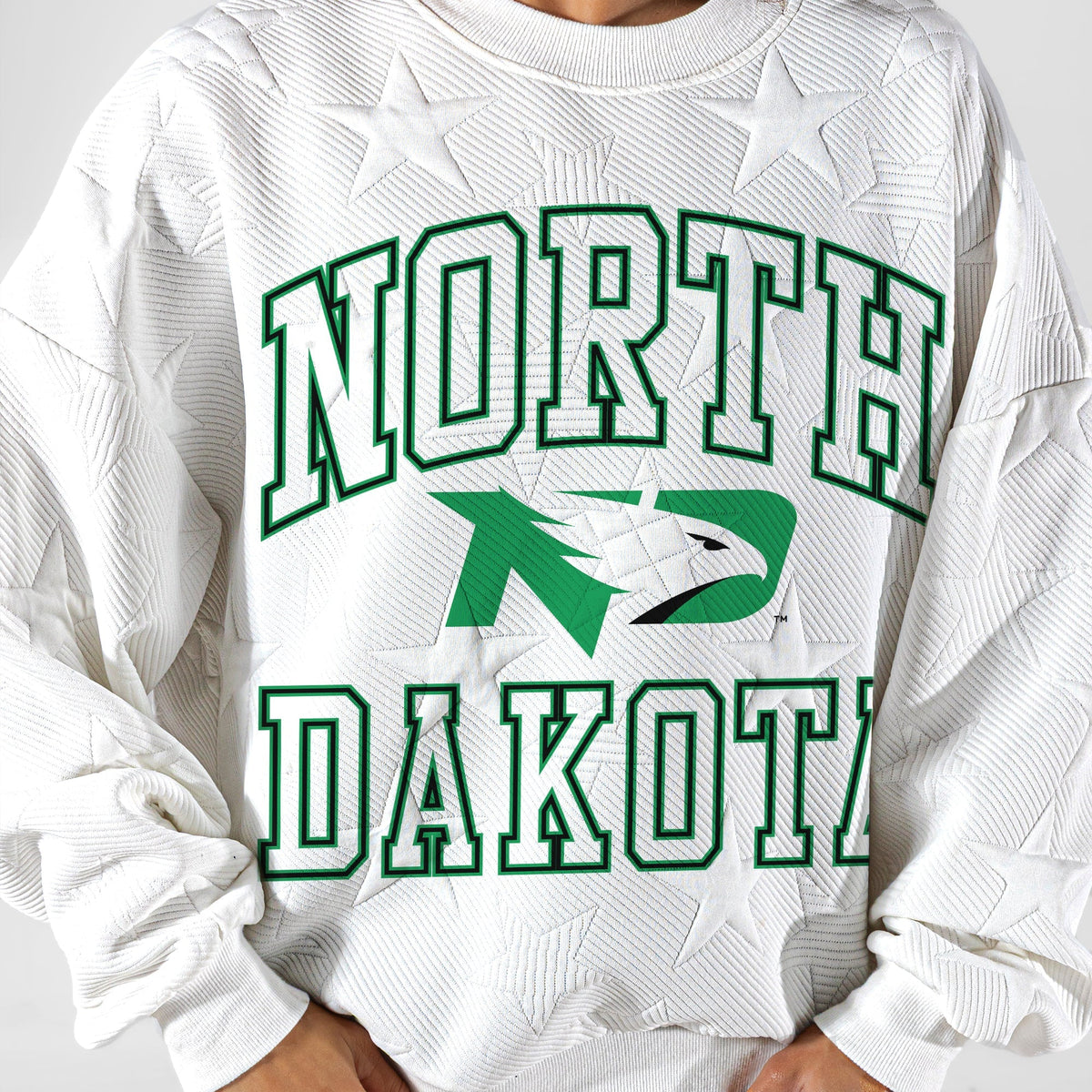 NORTH DAKOTA FIGHTING HAWKS BIG PLAY ENERGY EMBOSSED STAR CREWNECK