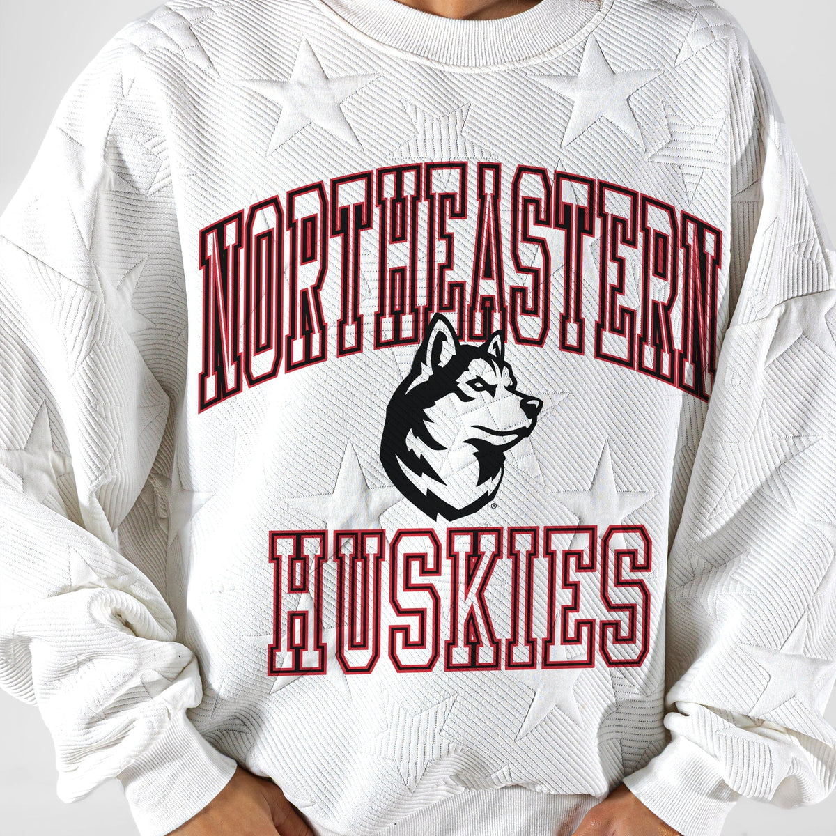 NORTHEASTERN HUSKIES BIG PLAY ENERGY EMBOSSED STAR CREWNECK