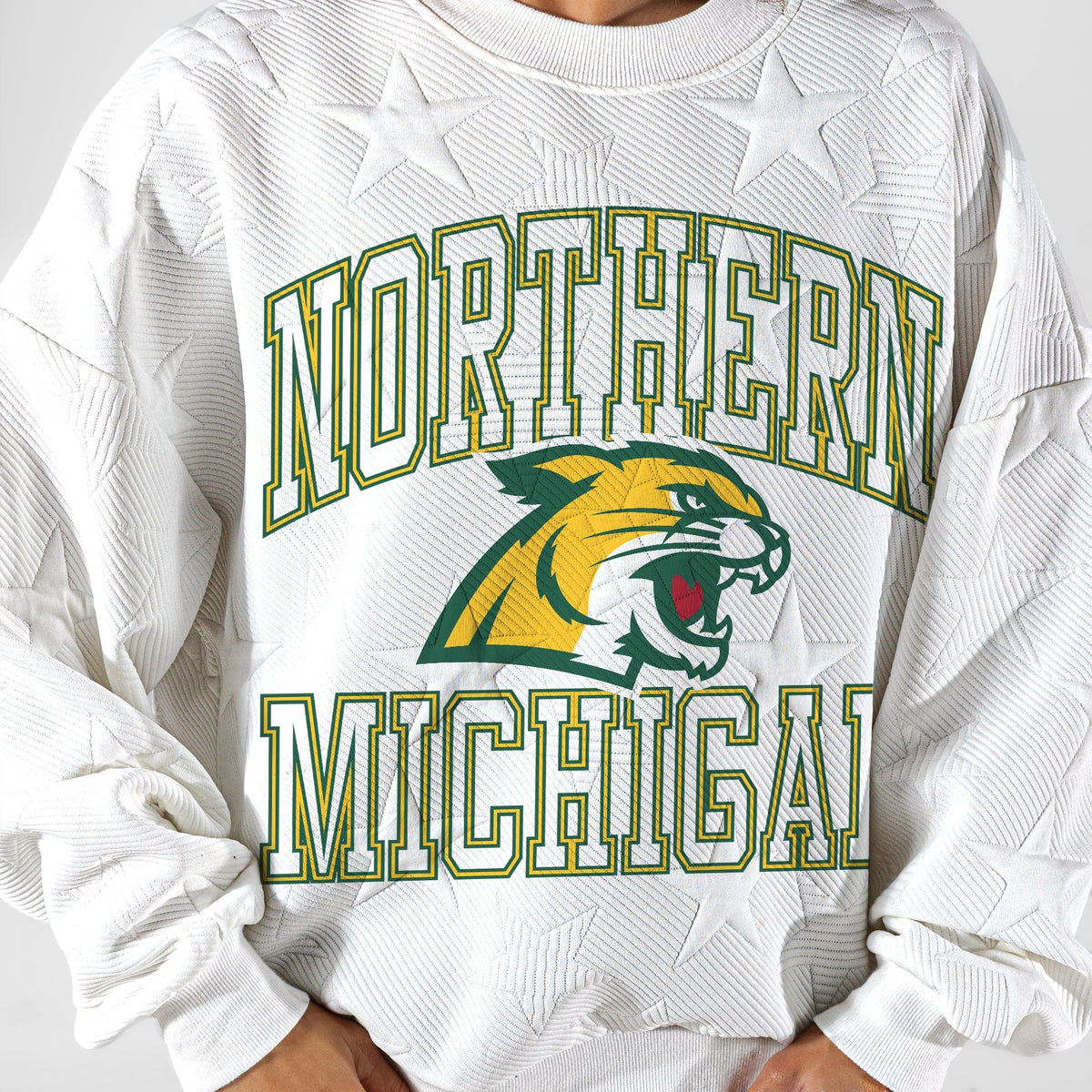 NORTHERN MICHIGAN WILDCATS BIG PLAY ENERGY EMBOSSED STAR CREWNECK