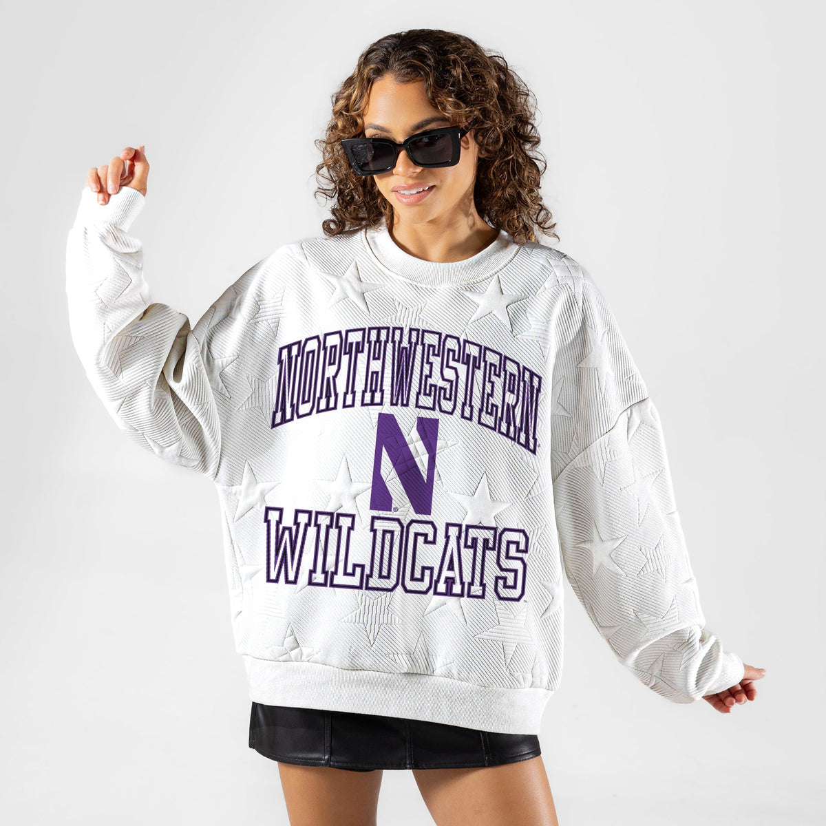 NORTHWESTERN WILDCATS BIG PLAY ENERGY EMBOSSED STAR CREWNECK