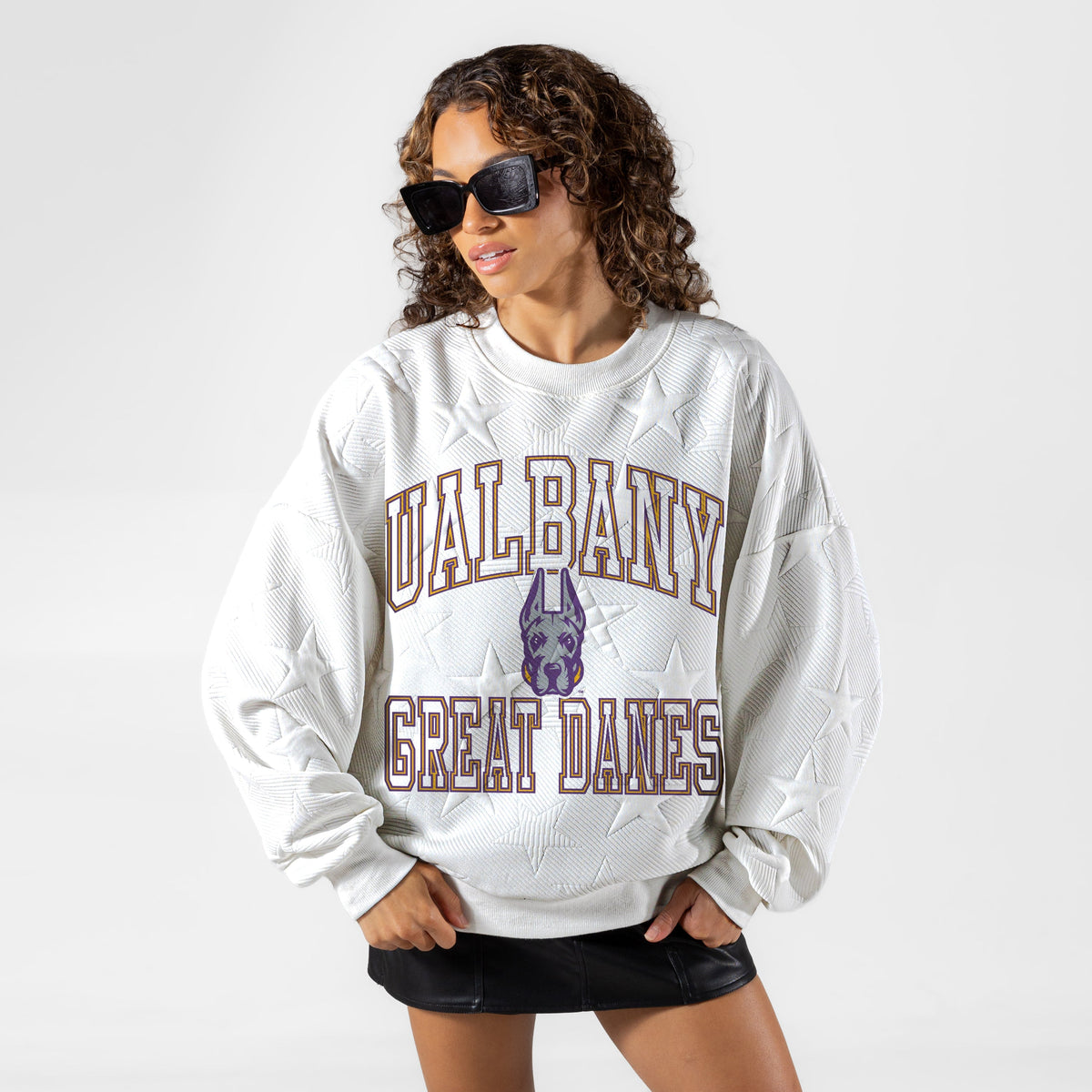 ALBANY GREAT DANES BIG PLAY ENERGY EMBOSSED STAR CREWNECK