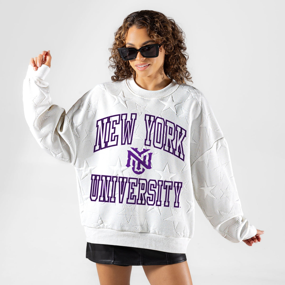 NEW YORK UNIVERSITY VIOLETS BIG PLAY ENERGY EMBOSSED STAR CREWNECK