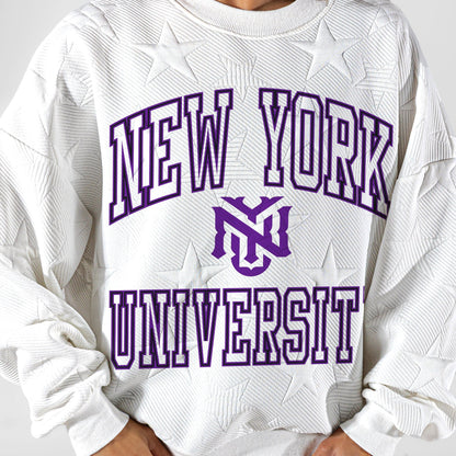NEW YORK UNIVERSITY VIOLETS BIG PLAY ENERGY EMBOSSED STAR CREWNECK