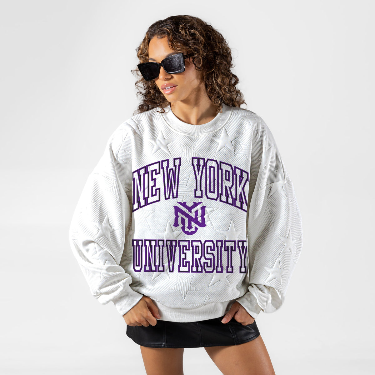 NEW YORK UNIVERSITY VIOLETS BIG PLAY ENERGY EMBOSSED STAR CREWNECK