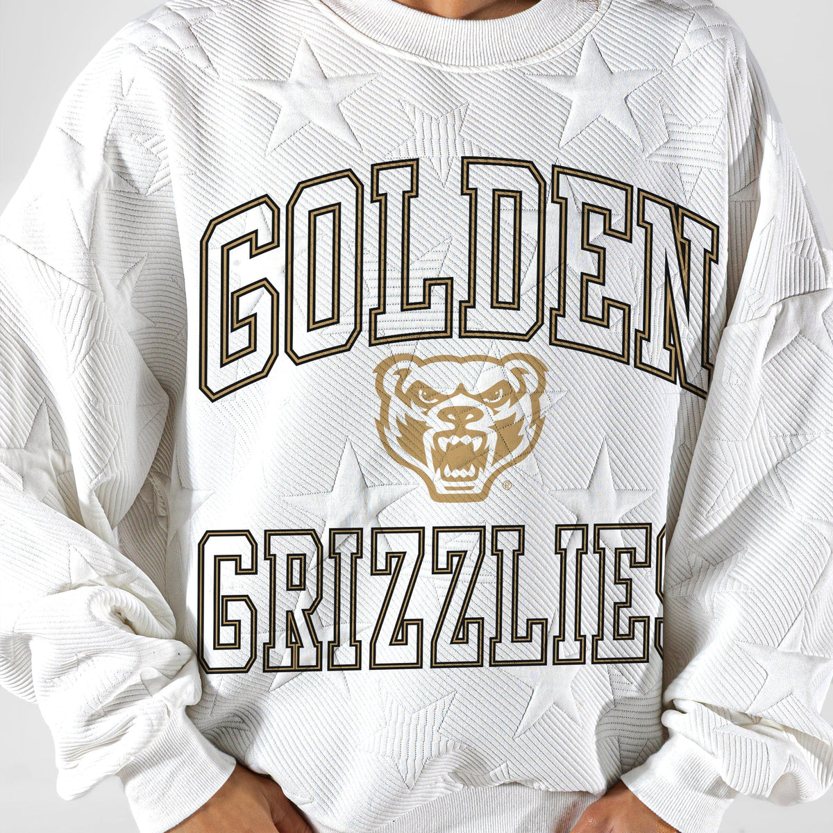 OAKLAND GOLDEN GRIZZLIES BIG PLAY ENERGY EMBOSSED STAR CREWNECK