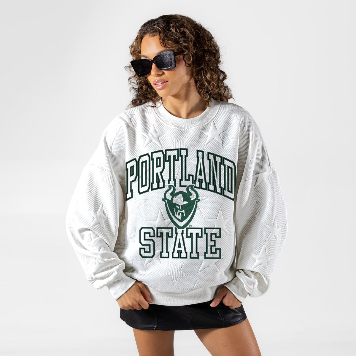 PORTLAND STATE VIKINGS BIG PLAY ENERGY EMBOSSED STAR CREWNECK