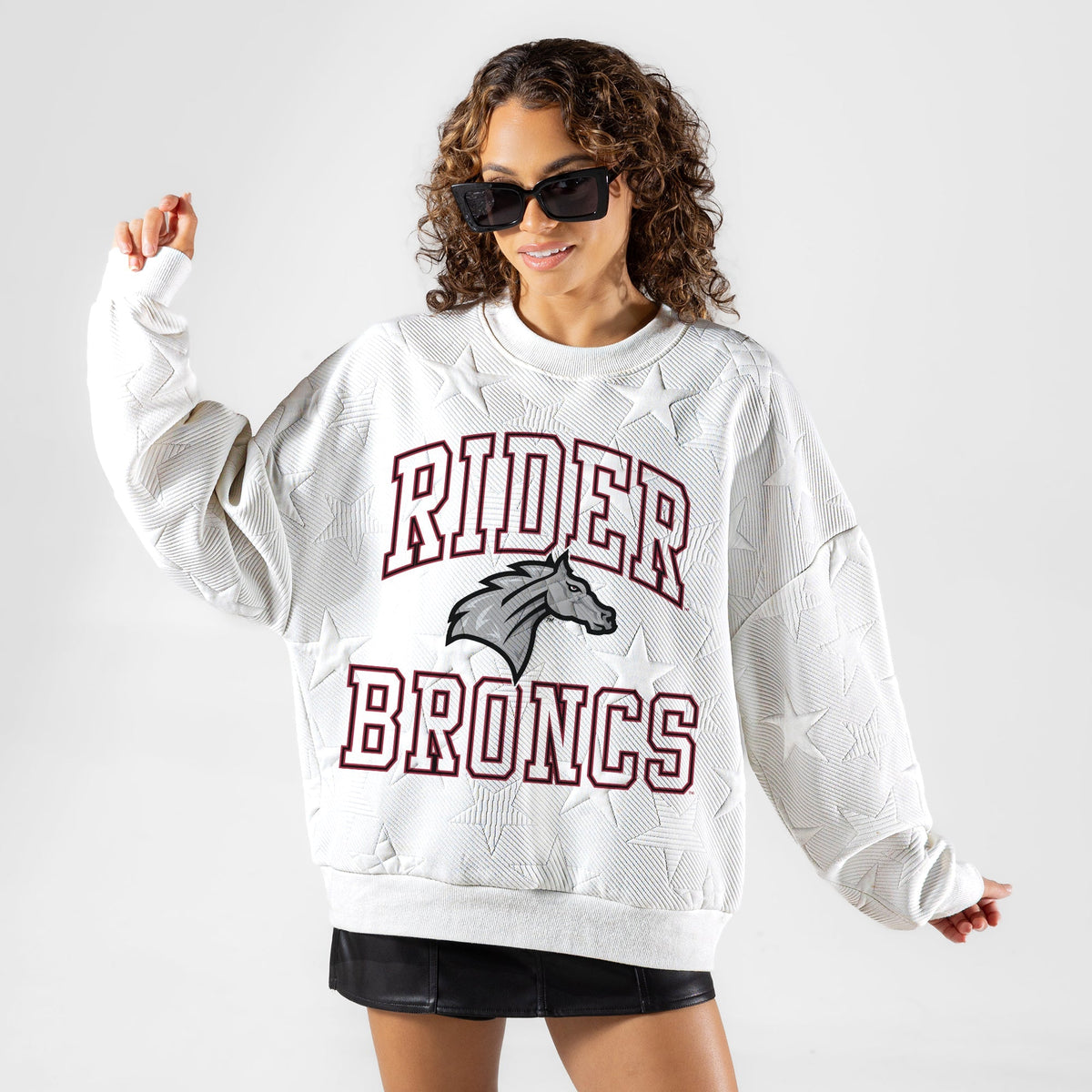 RIDER BRONCS BIG PLAY ENERGY EMBOSSED STAR CREWNECK