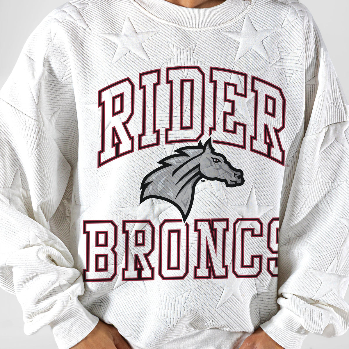 RIDER BRONCS BIG PLAY ENERGY EMBOSSED STAR CREWNECK