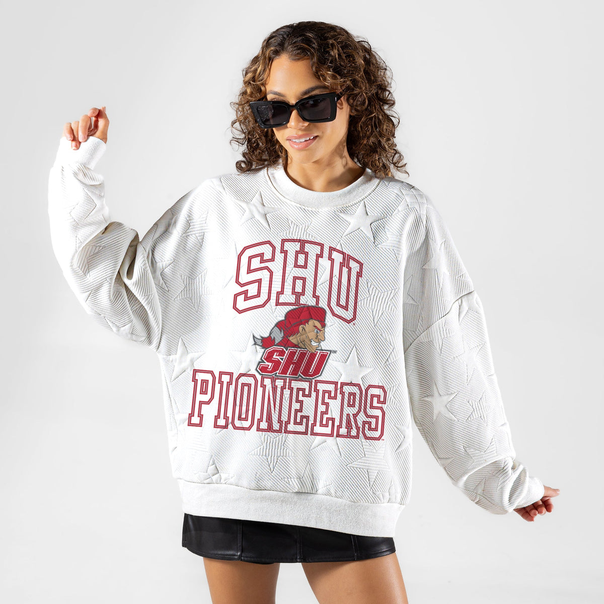SACRED HEART PIONEERS BIG PLAY ENERGY EMBOSSED STAR CREWNECK