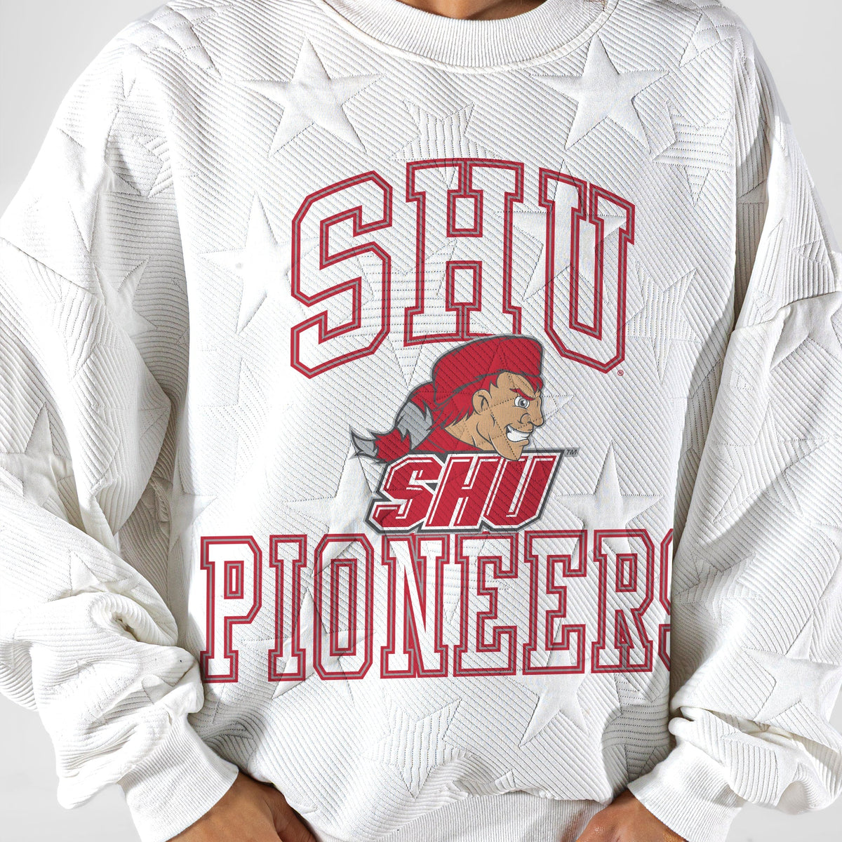 SACRED HEART PIONEERS BIG PLAY ENERGY EMBOSSED STAR CREWNECK