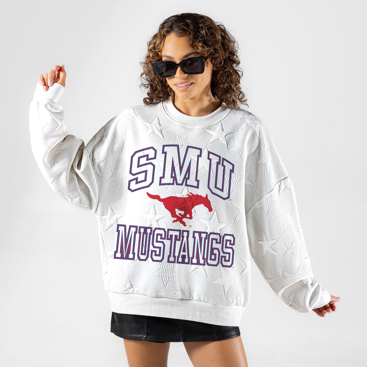 SMU MUSTANGS BIG PLAY ENERGY EMBOSSED STAR CREWNECK