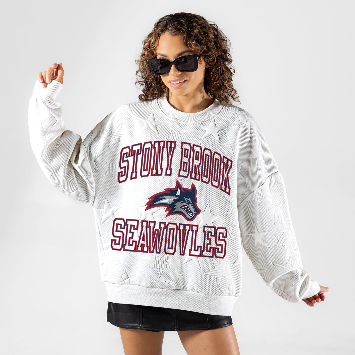 STONY BROOK SEAWOLVES BIG PLAY ENERGY EMBOSSED STAR CREWNECK