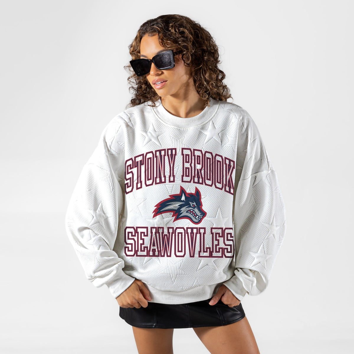 STONY BROOK SEAWOLVES BIG PLAY ENERGY EMBOSSED STAR CREWNECK