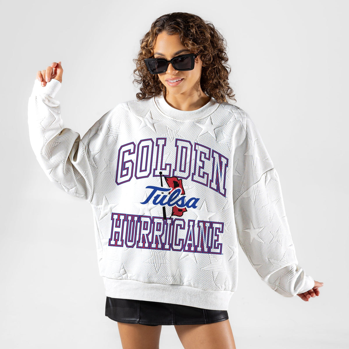 TULSA GOLDEN HURRICANE BIG PLAY ENERGY EMBOSSED STAR CREWNECK