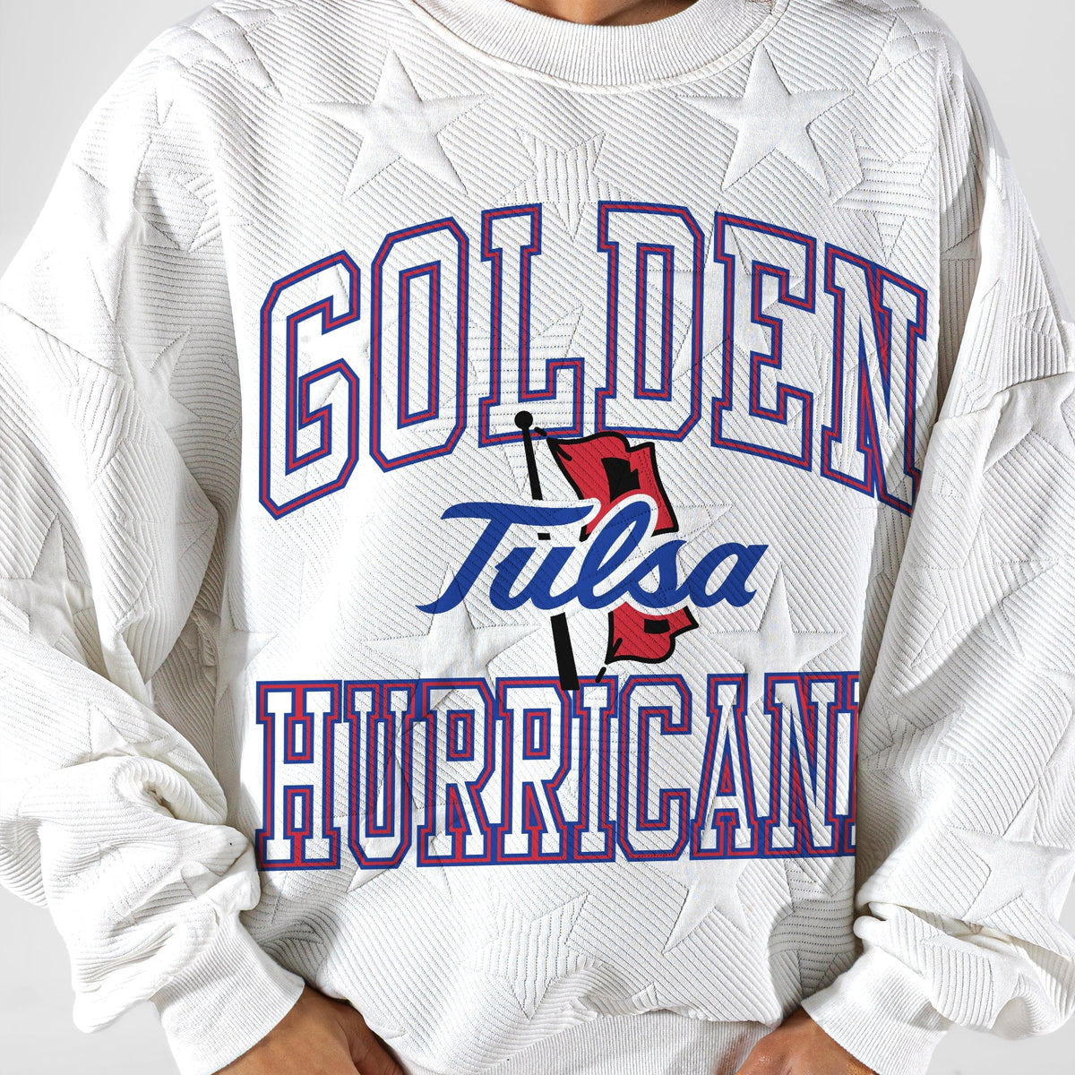 TULSA GOLDEN HURRICANE BIG PLAY ENERGY EMBOSSED STAR CREWNECK