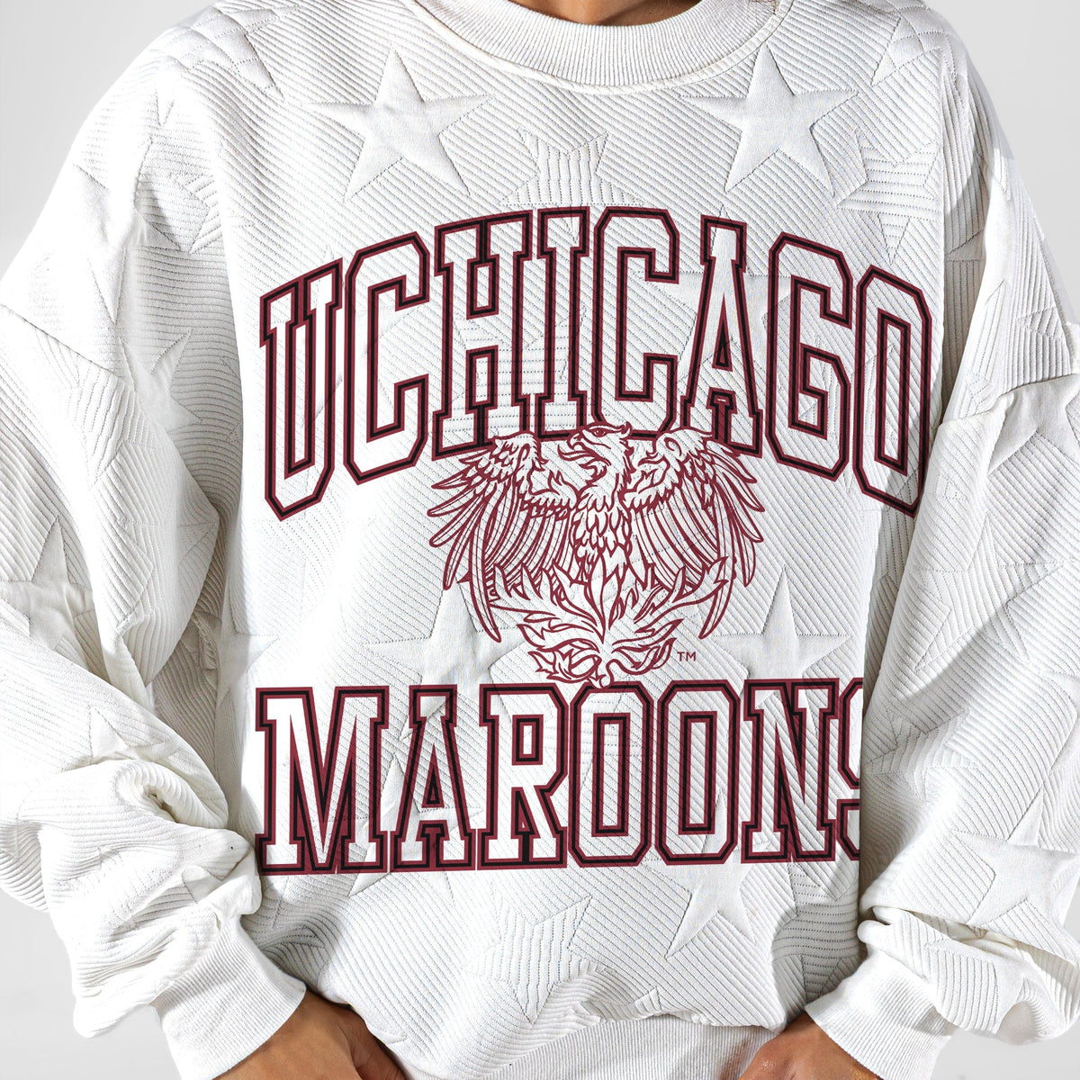 U CHICAGO MAROONS BIG PLAY ENERGY EMBOSSED STAR CREWNECK