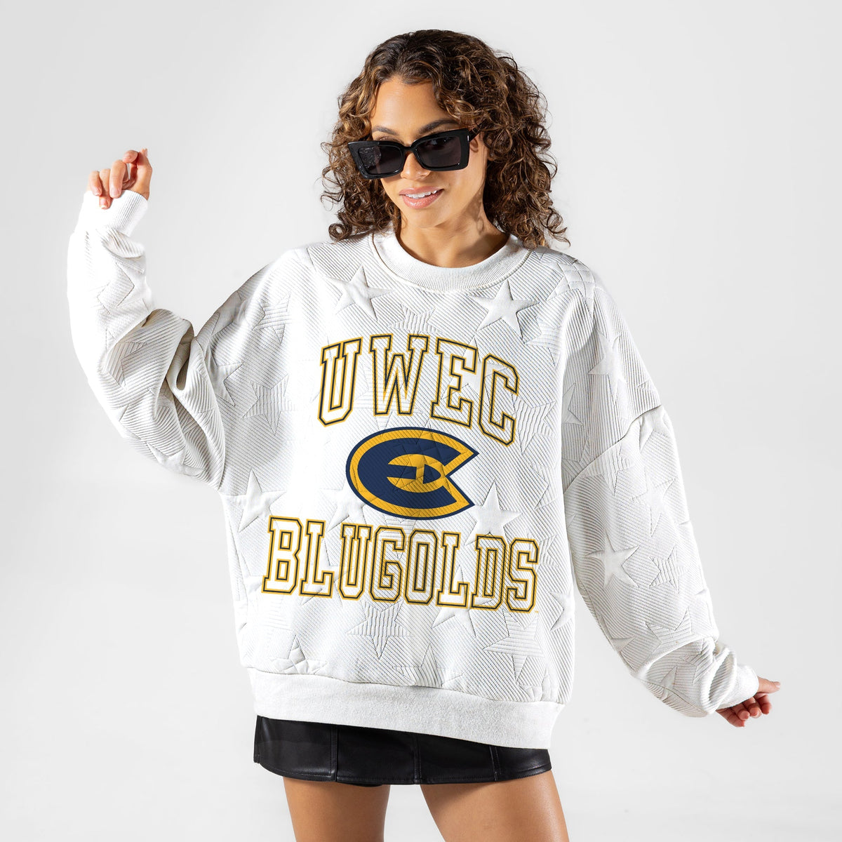WISCONSIN-EAU CLAIRE BLUGOLDS BIG PLAY ENERGY EMBOSSED STAR CREWNECK
