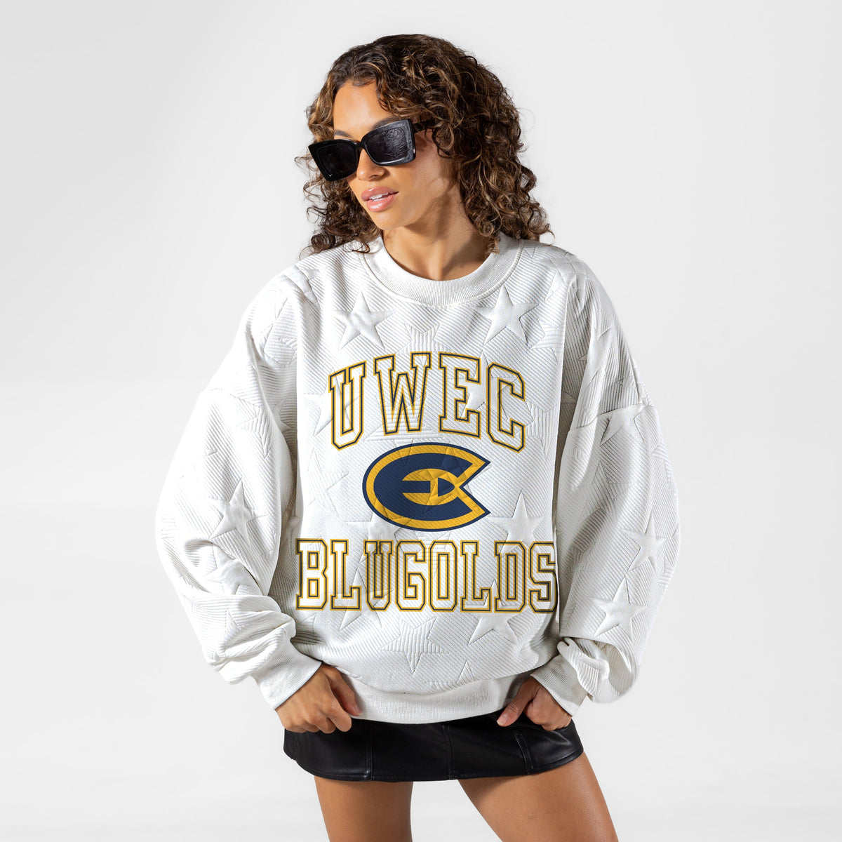 WISCONSIN-EAU CLAIRE BLUGOLDS BIG PLAY ENERGY EMBOSSED STAR CREWNECK