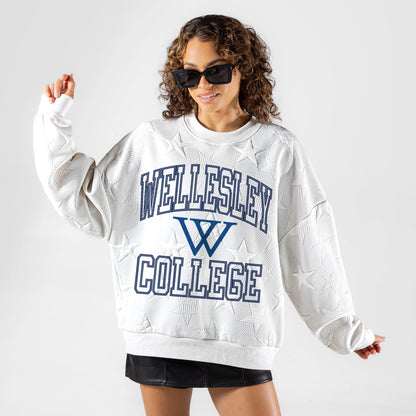 WELLESLEY BLUE BIG PLAY ENERGY EMBOSSED STAR CREWNECK