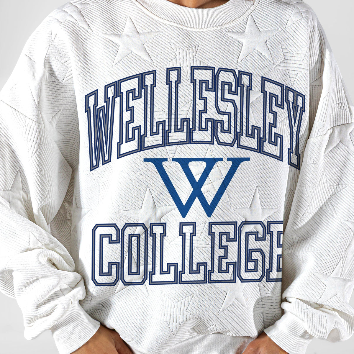 WELLESLEY BLUE BIG PLAY ENERGY EMBOSSED STAR CREWNECK