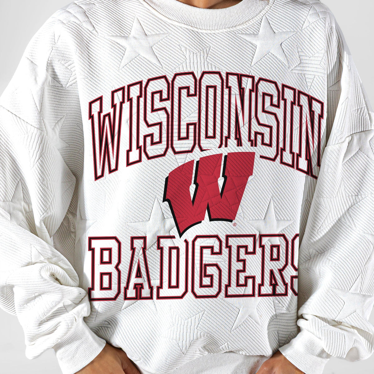WISCONSIN BADGERS BIG PLAY ENERGY EMBOSSED STAR CREWNECK