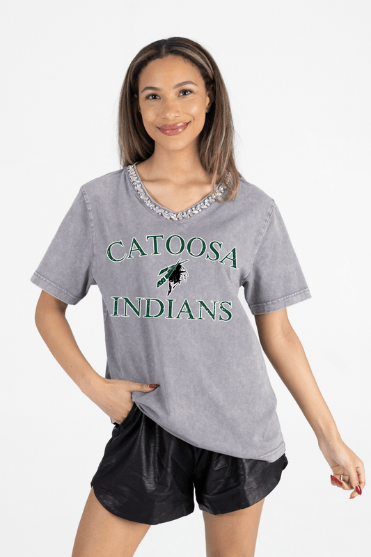 CATOOSA INDIANS RHINESTONE V - NECK TEE - The Club