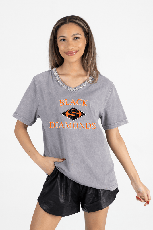 SALLISAW BLACK DIAMONDS RHINESTONE V - NECK TEE - The Club
