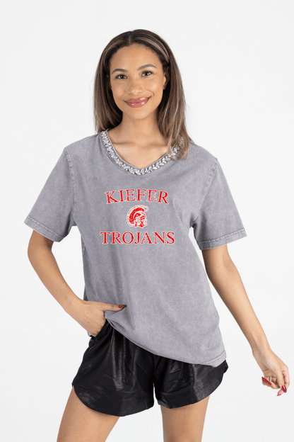 KIEFER TROJANS RHINESTONE V - NECK TEE - The Club