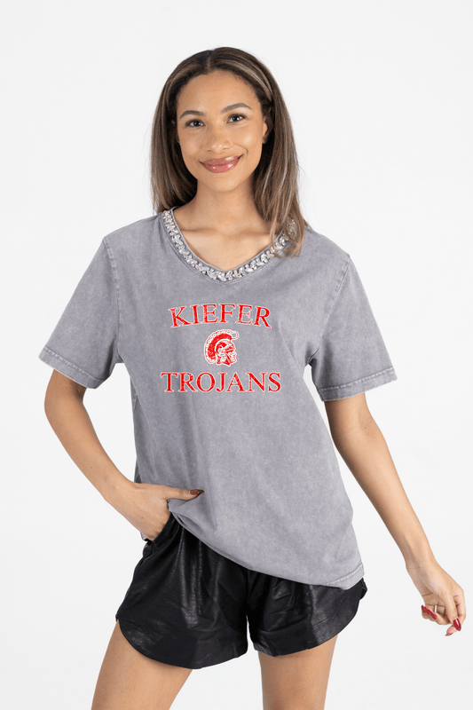 KIEFER TROJANS RHINESTONE V - NECK TEE - The Club