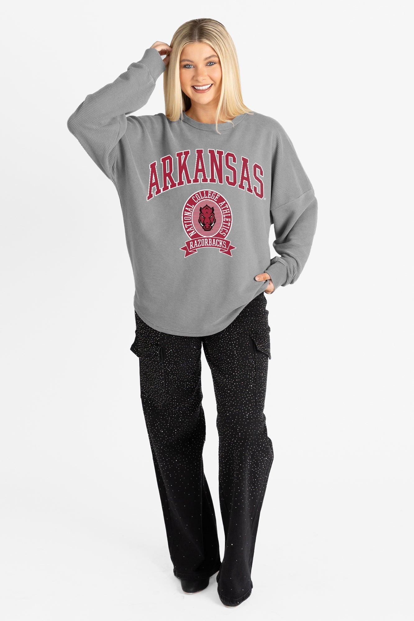 ARKANSAS RAZORBACKS TRAINING VINTAGE WASH CORDED PULLOVER