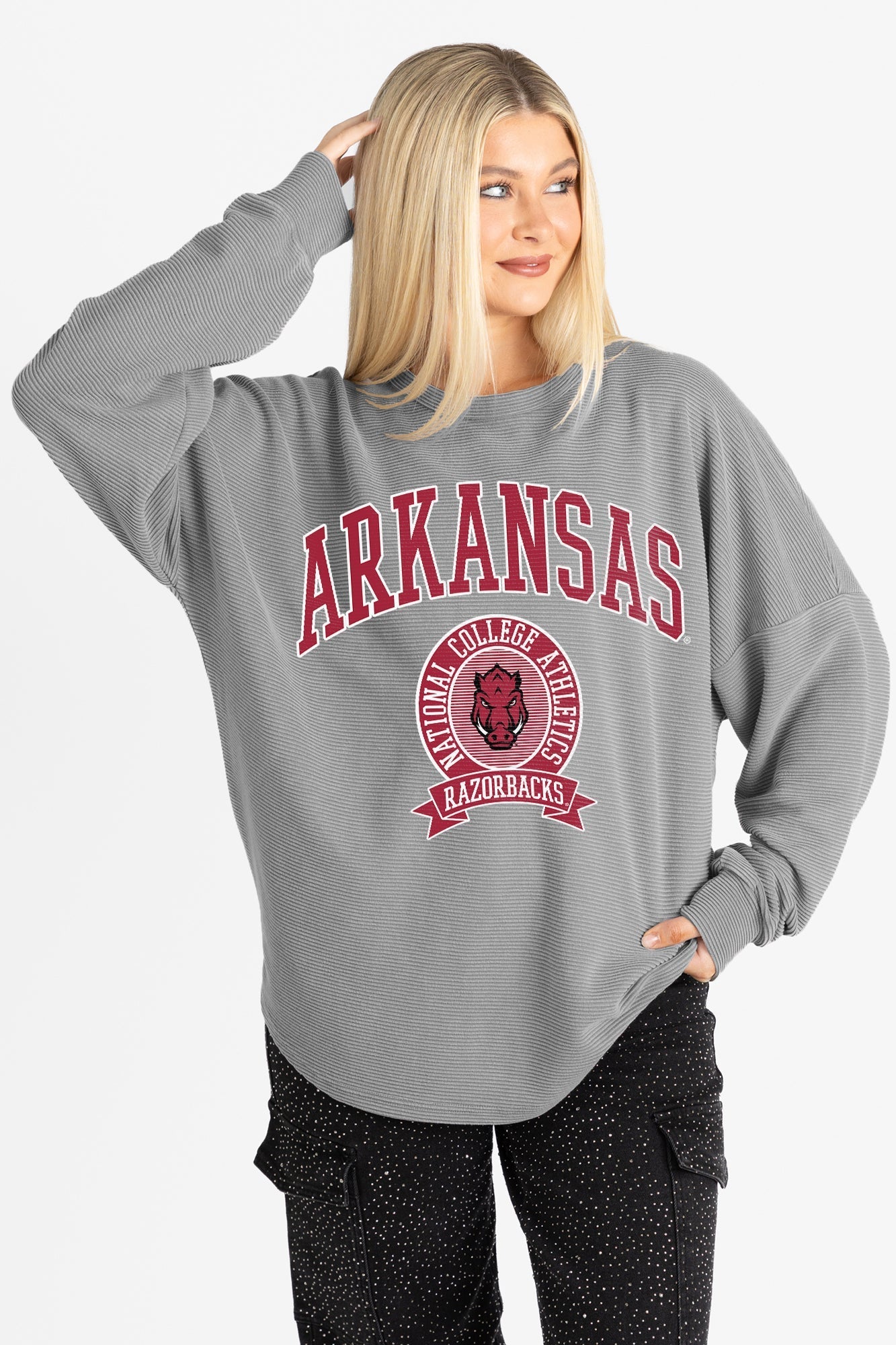 ARKANSAS RAZORBACKS TRAINING VINTAGE WASH CORDED PULLOVER