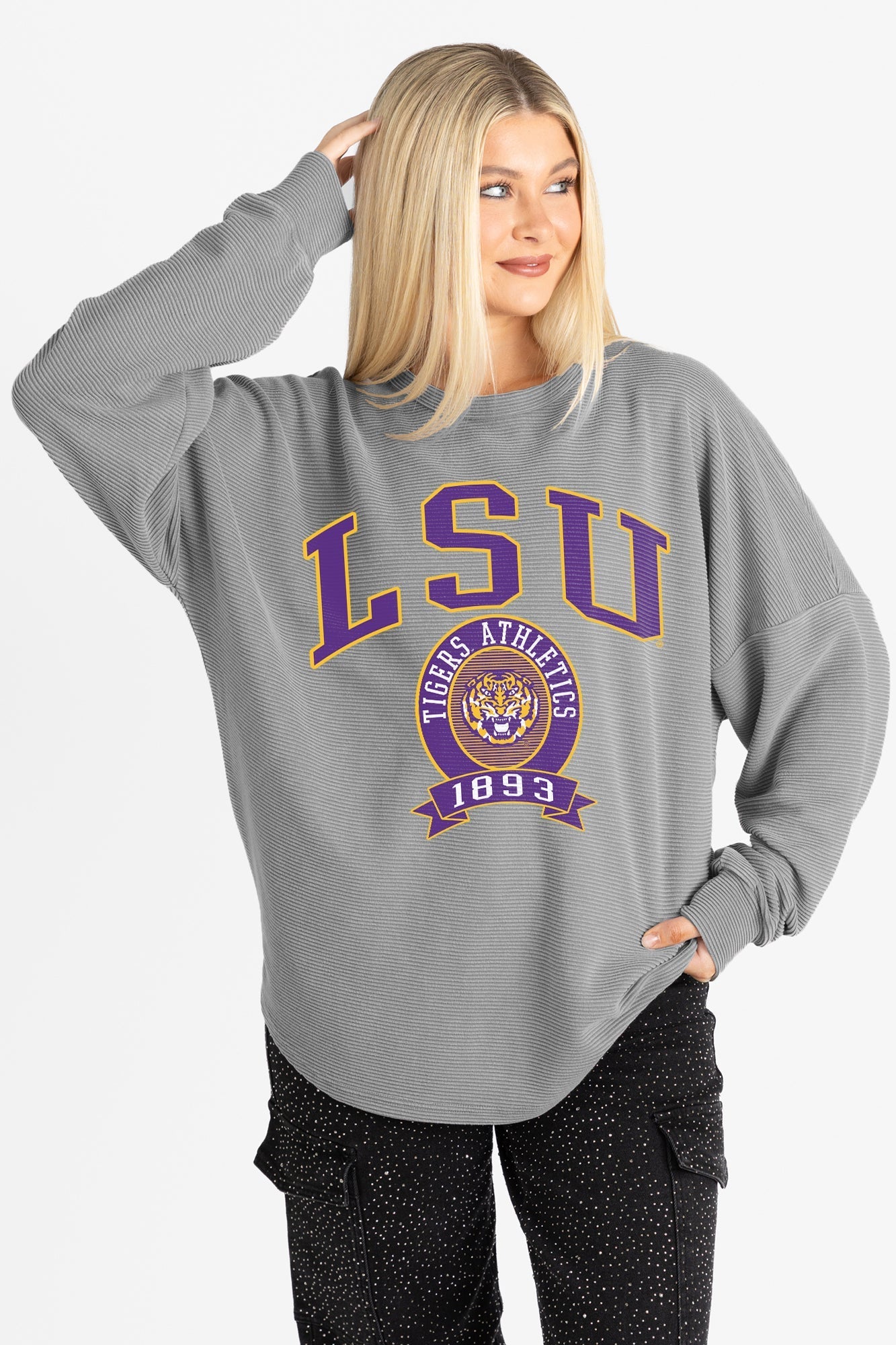 LSU TIGERS TRAINING VINTAGE WASH CORDED PULLOVER