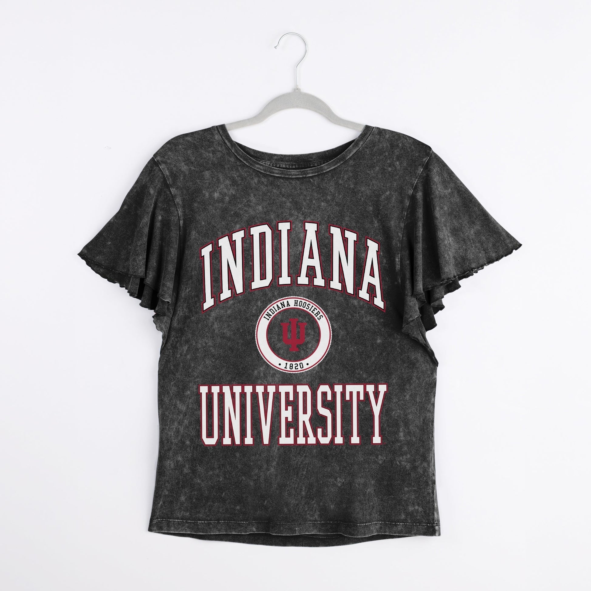 INDIANA HOOSIERS VICTORY MODE FLUTTER SLEEVE TEE IN BLACK