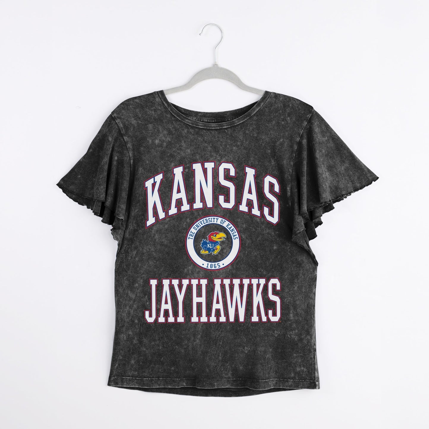 KANSAS JAYHAWKS VICTORY MODE FLUTTER SLEEVE TEE IN BLACK