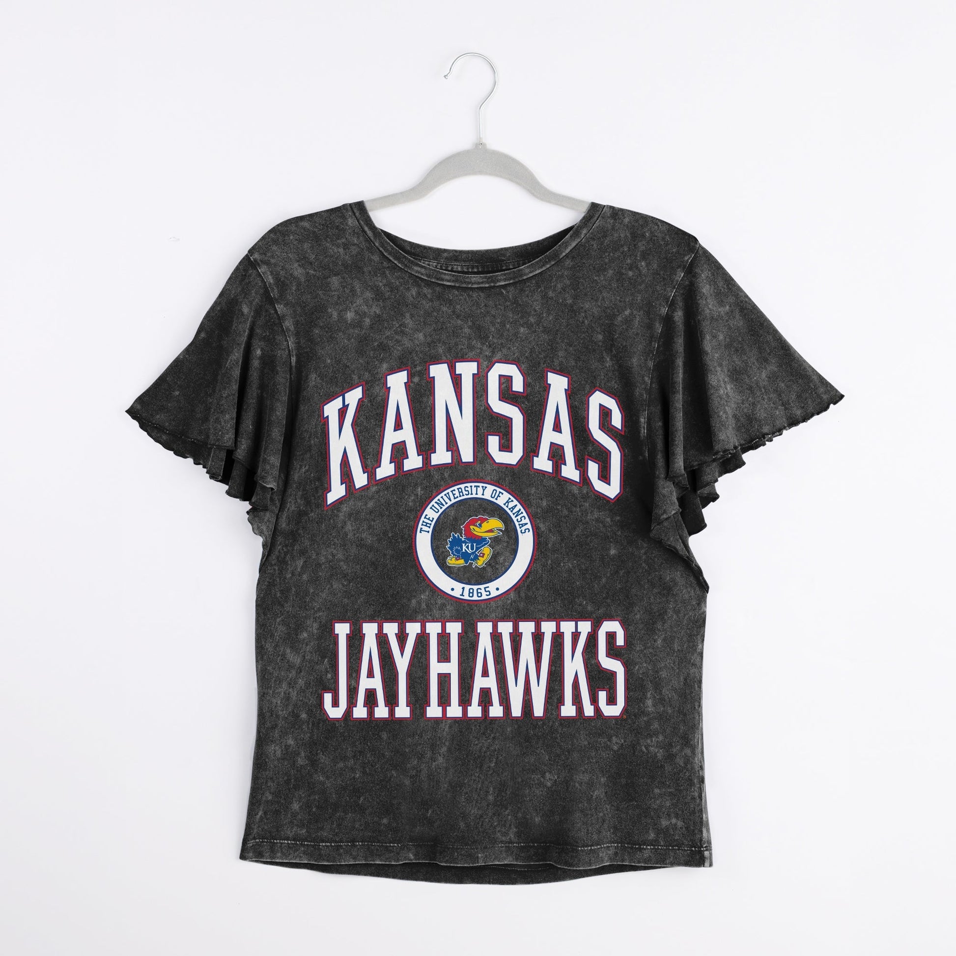 KANSAS JAYHAWKS VICTORY MODE FLUTTER SLEEVE TEE IN BLACK