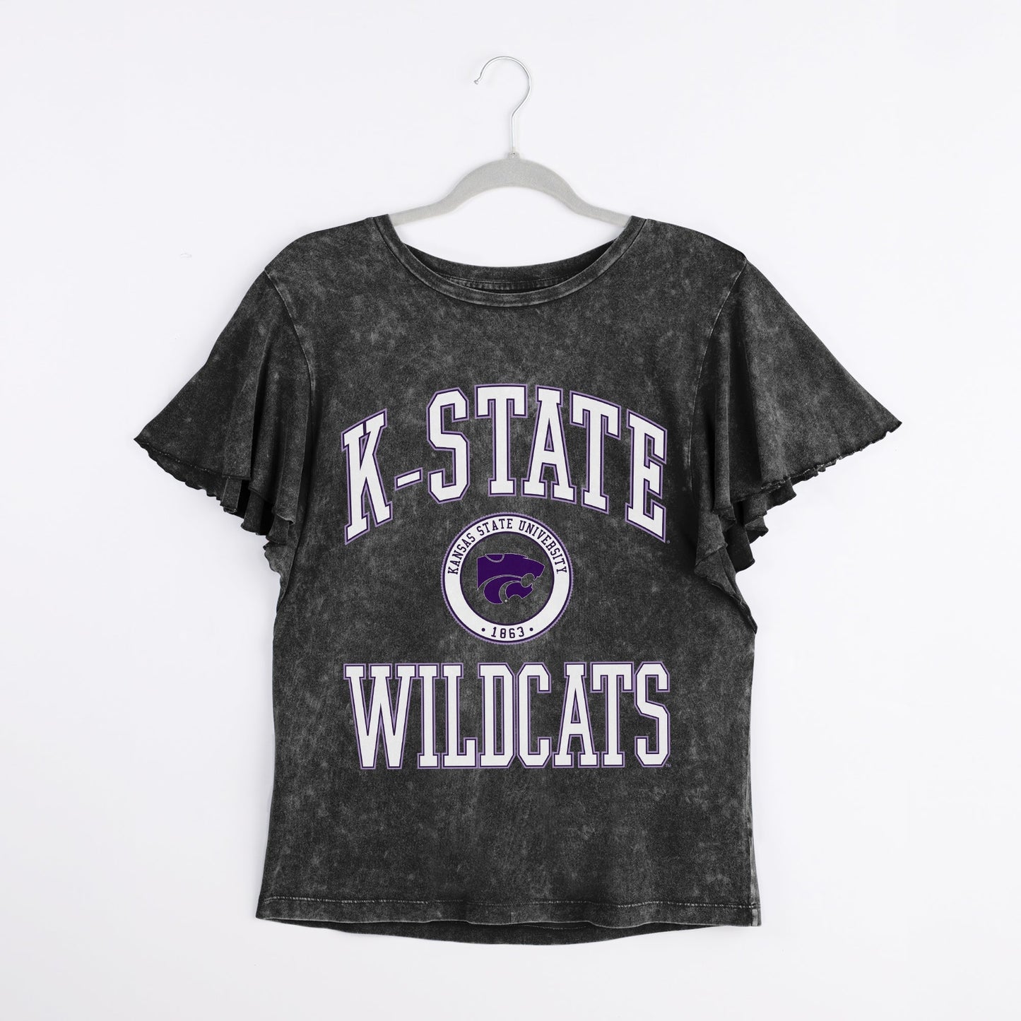 KANSAS STATE WILDCATS VICTORY MODE FLUTTER SLEEVE TEE IN BLACK
