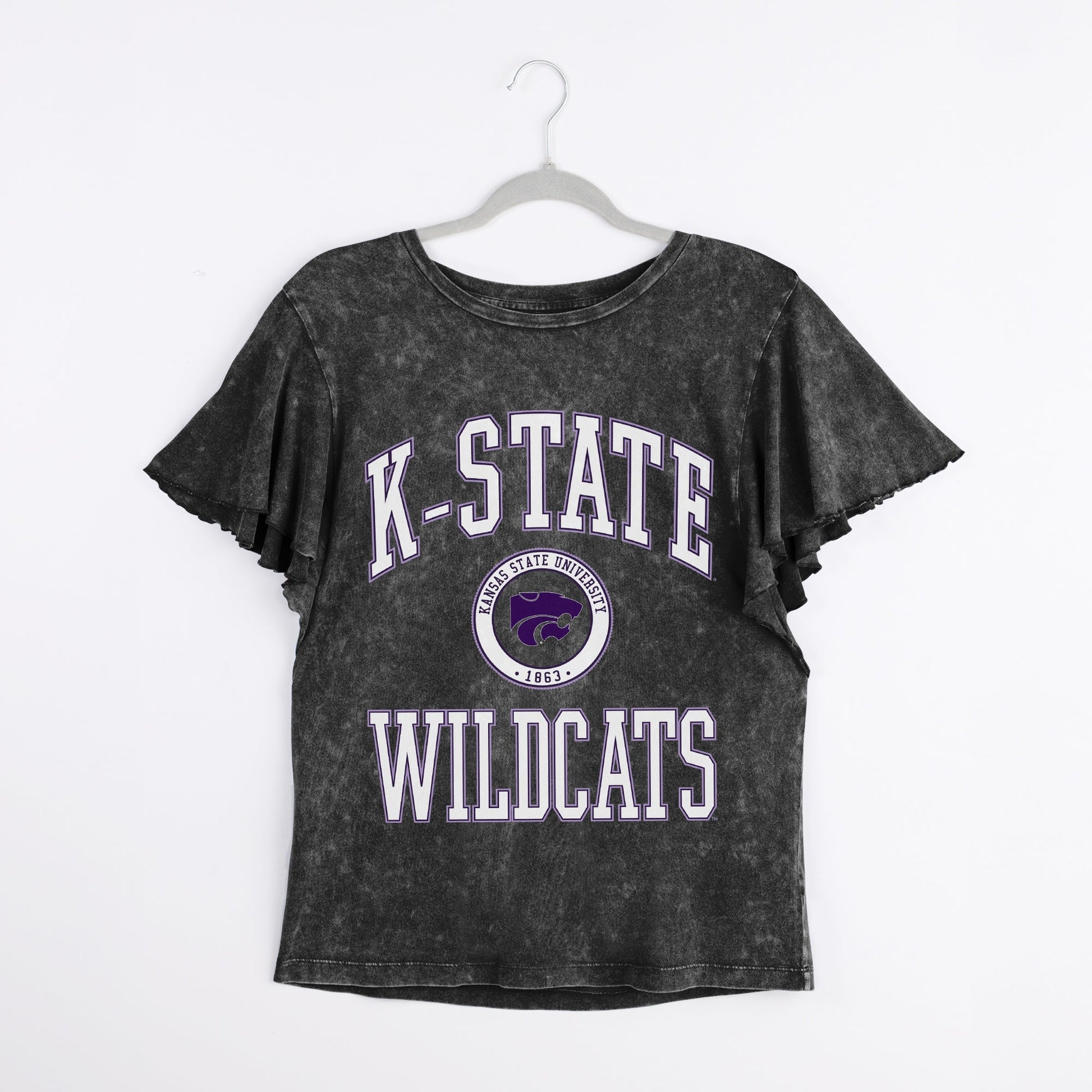 KANSAS STATE WILDCATS VICTORY MODE FLUTTER SLEEVE TEE IN BLACK