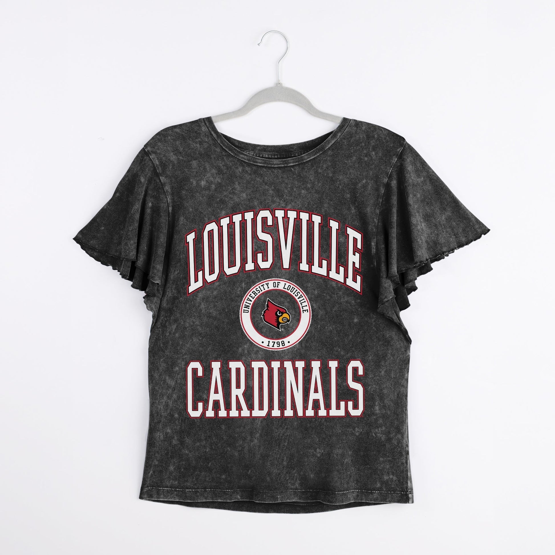 LOUISVILLE CARDINALS VICTORY MODE FLUTTER SLEEVE TEE IN BLACK
