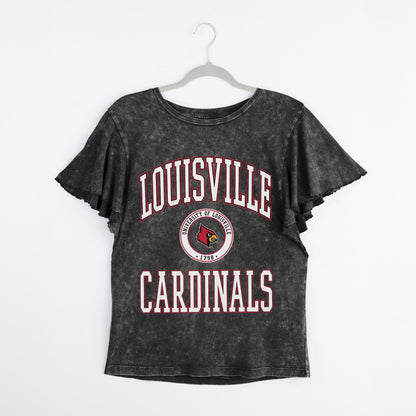 LOUISVILLE CARDINALS VICTORY MODE FLUTTER SLEEVE TEE IN BLACK