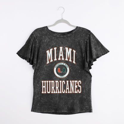 MIAMI HURRICANES VICTORY MODE FLUTTER SLEEVE TEE IN BLACK