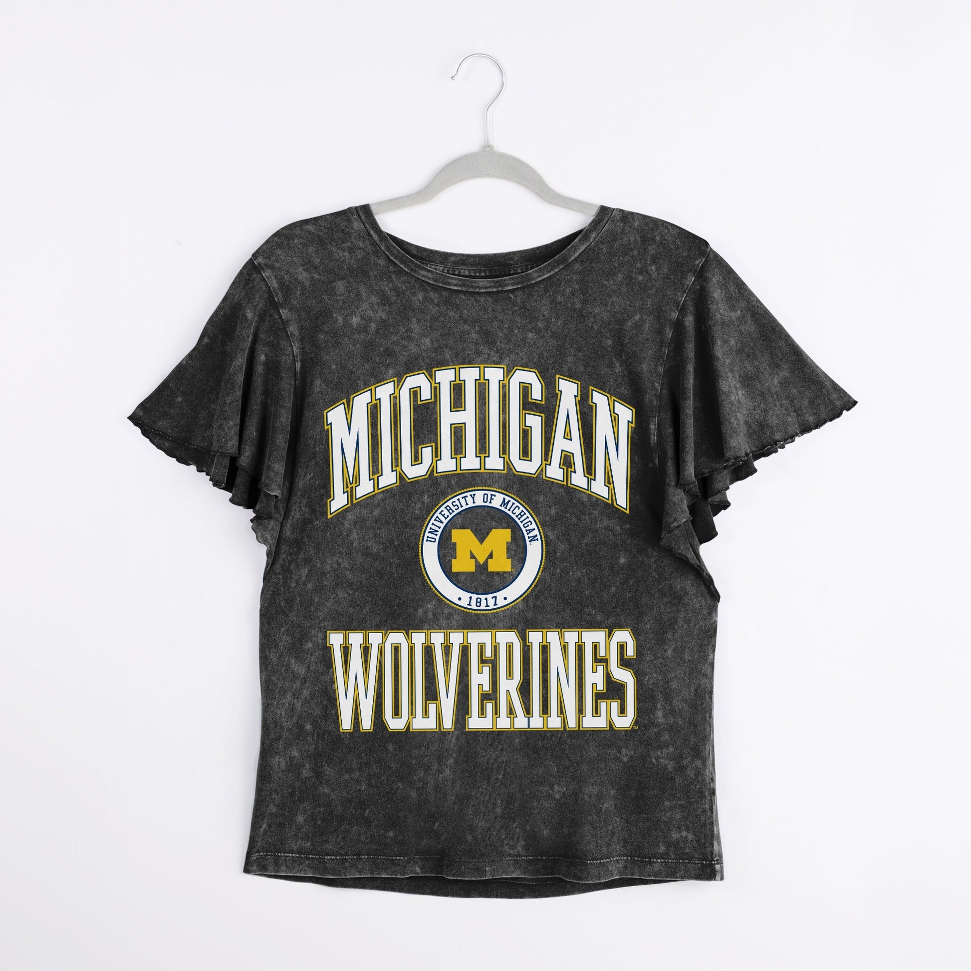MICHIGAN WOLVERINES VICTORY MODE FLUTTER SLEEVE TEE IN BLACK