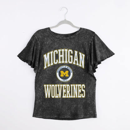 MICHIGAN WOLVERINES VICTORY MODE FLUTTER SLEEVE TEE IN BLACK