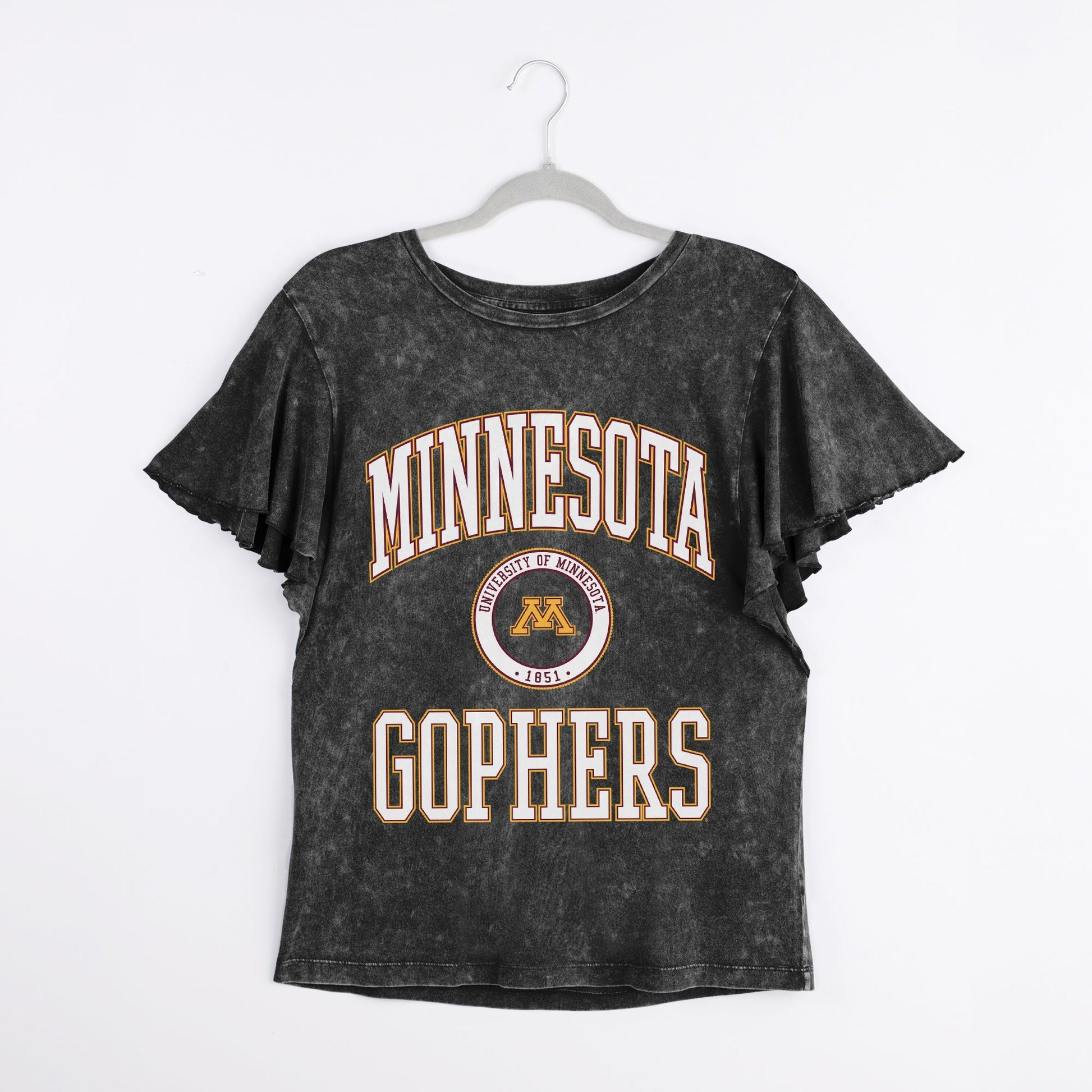 MINNESOTA GOLDEN GOPHERS VICTORY MODE FLUTTER SLEEVE TEE IN BLACK