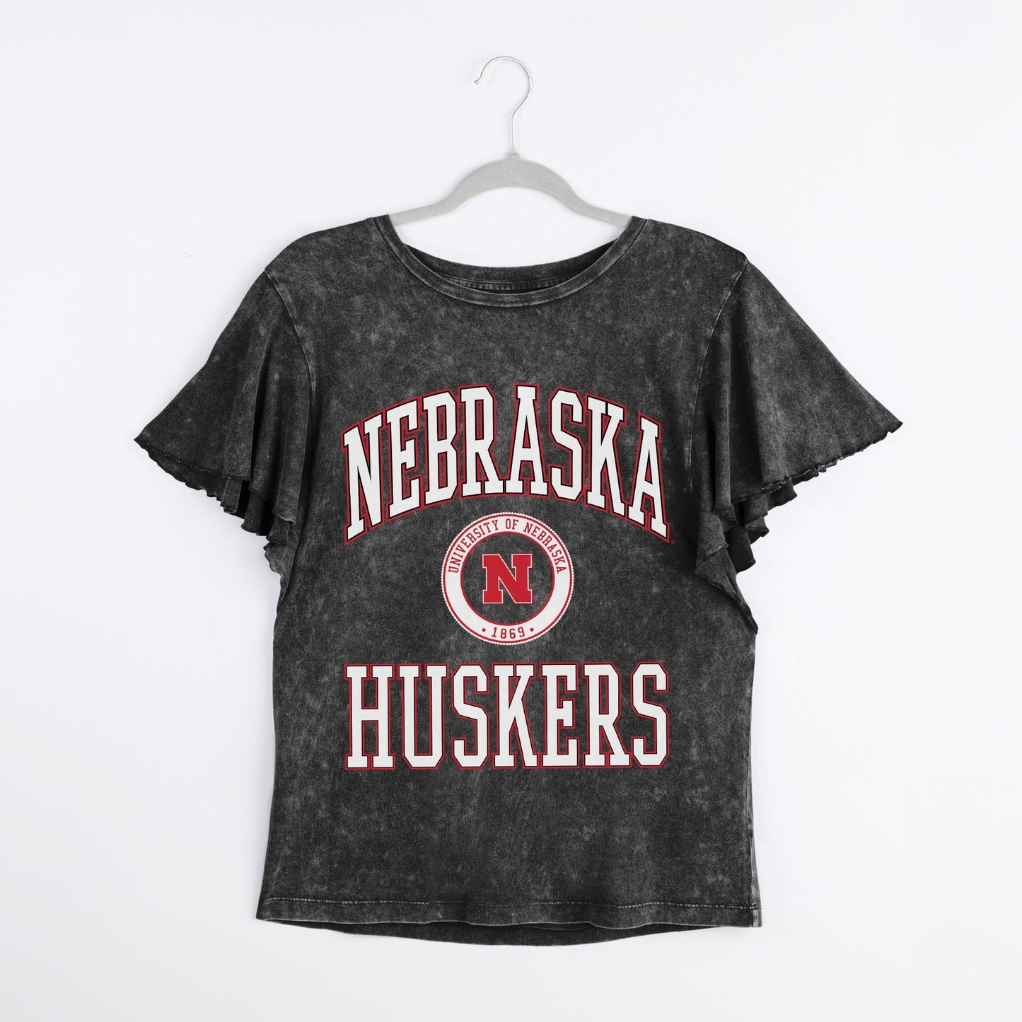 NEBRASKA CORNHUSKERS VICTORY MODE FLUTTER SLEEVE TEE IN BLACK