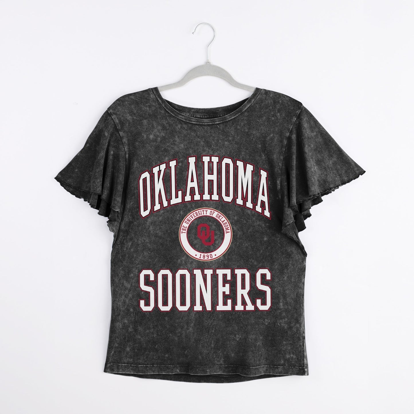 OKLAHOMA SOONERS VICTORY MODE FLUTTER SLEEVE TEE IN BLACK