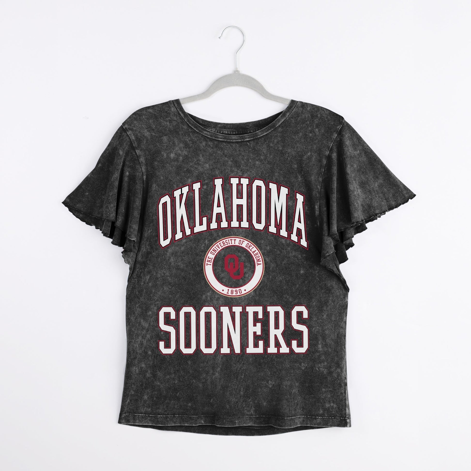OKLAHOMA SOONERS VICTORY MODE FLUTTER SLEEVE TEE IN BLACK