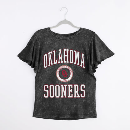 OKLAHOMA SOONERS VICTORY MODE FLUTTER SLEEVE TEE IN BLACK